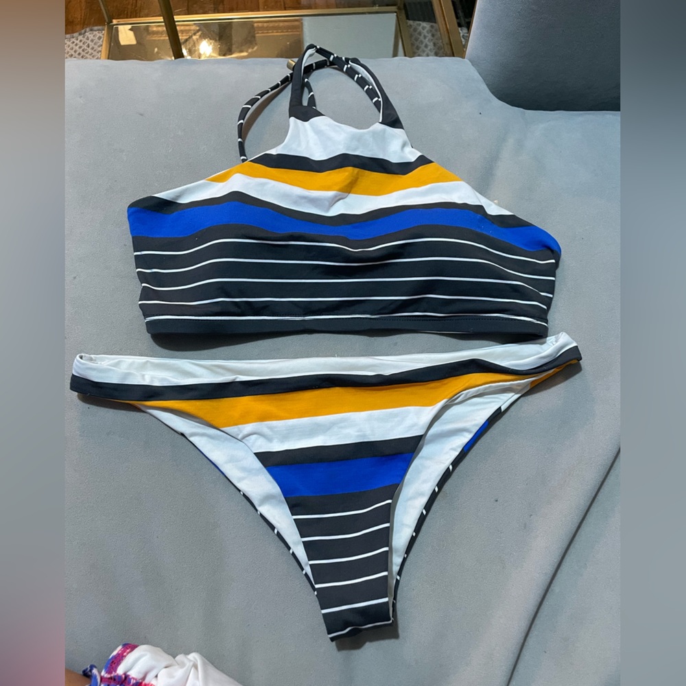 Vitamin A Halter style striped sporty bikini